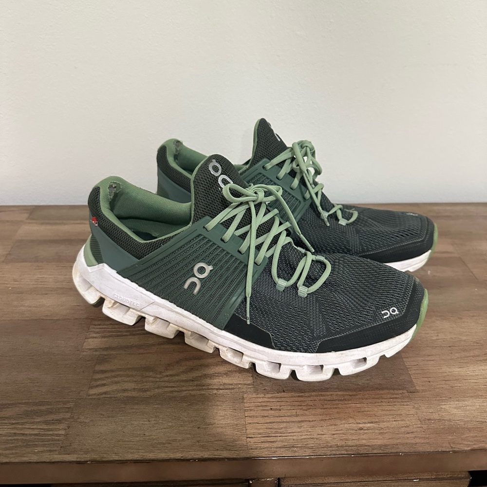 On Running Forest Green and White Athletic Shoes